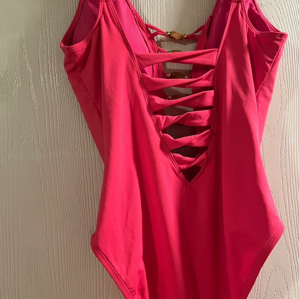 Bleu Rod Beattie Pink One Piece Swimsuit with Plunging Neckline - Picture 2 of 3